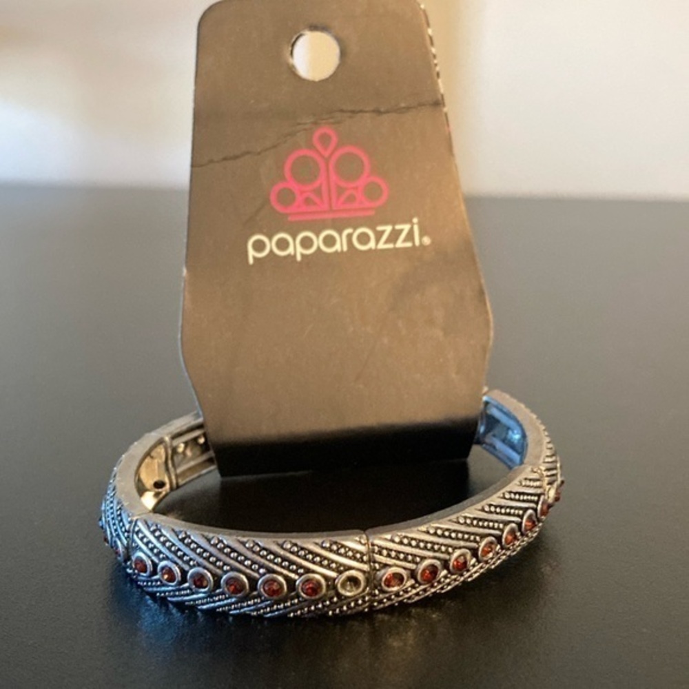 Paparazzi Silver Bracelet with Red Accents